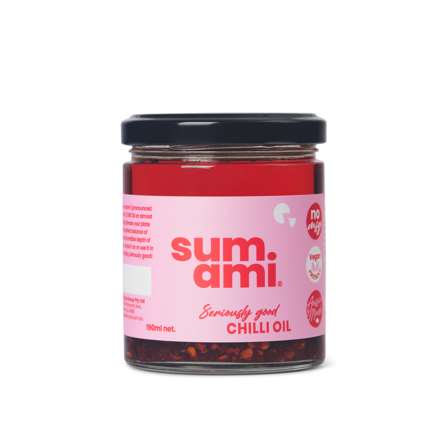 Front view of Sumami Original Chilli Oil jar showcasing gourmet chilli oil for cooking and drizzling.