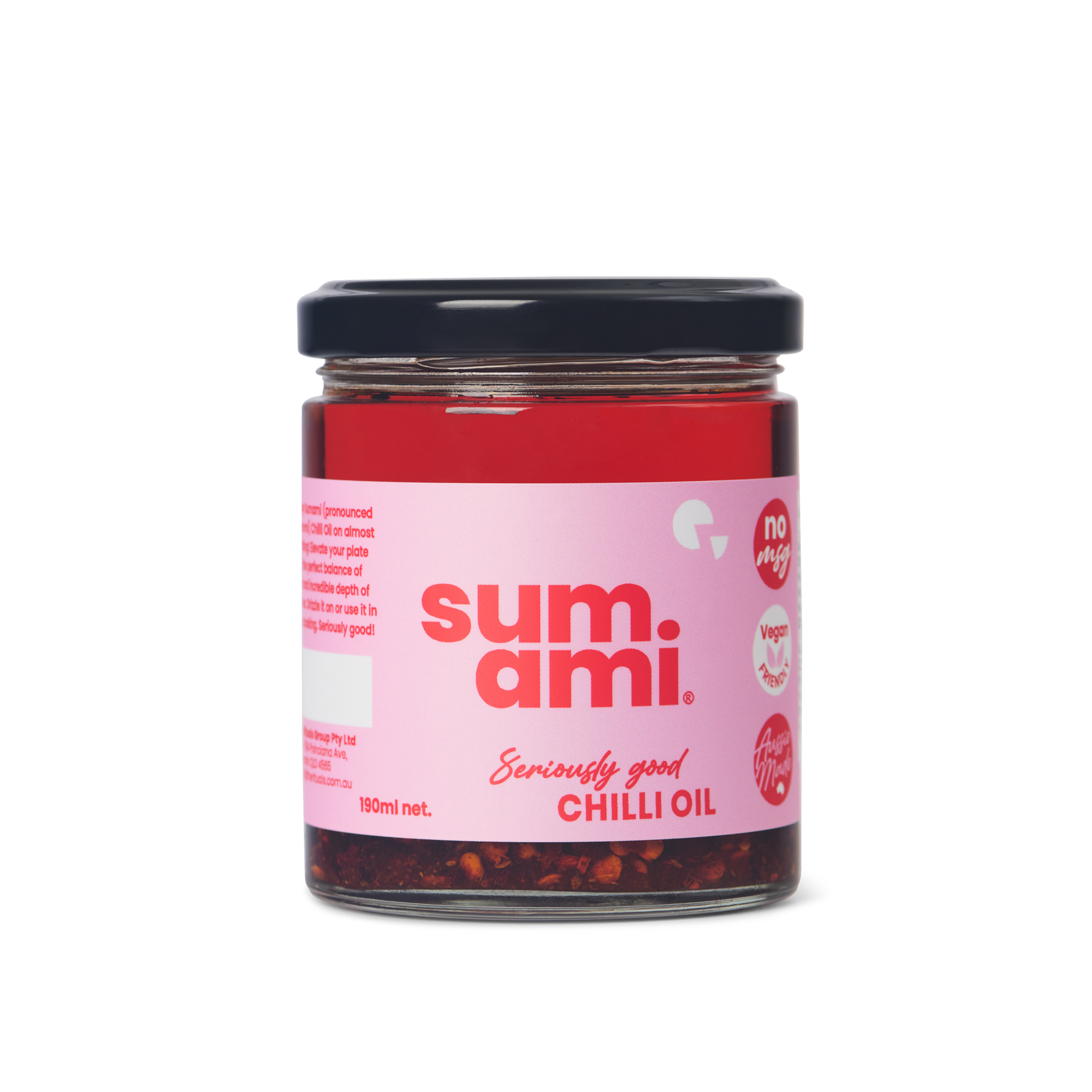 Front view of Sumami Original Chilli Oil jar showcasing gourmet chilli oil for cooking and drizzling.