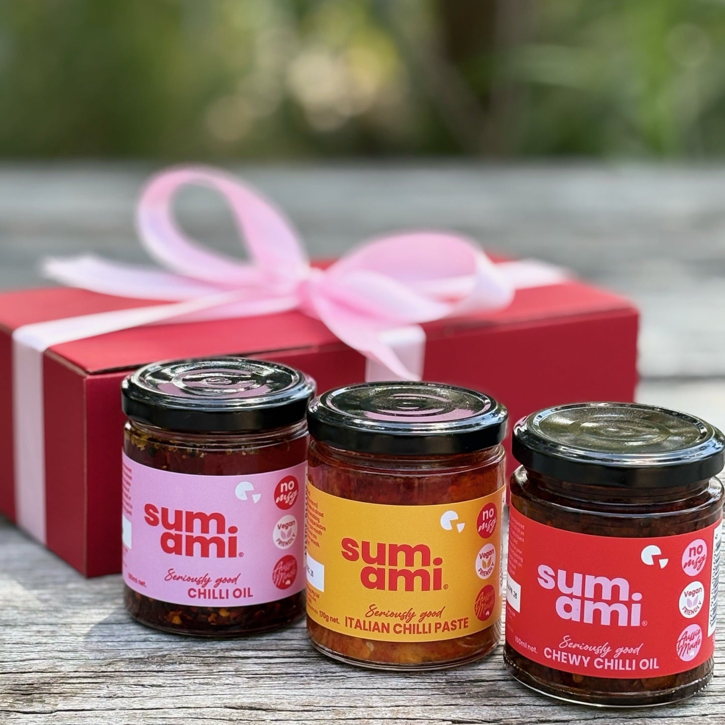 Sumami Christmas Taster Pack gift box with Chewy Chilli Oil, Original Chilli Oil, and Italian Chilli Paste